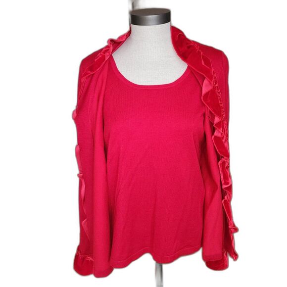 Elementz Women's Red Velvet Ruffle Knit Top Cardigan Size M - Picture 4 of 8